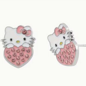 Colorful Cute Pink Strawberry Rhinestone Crystal studs Fashion Earrings Set